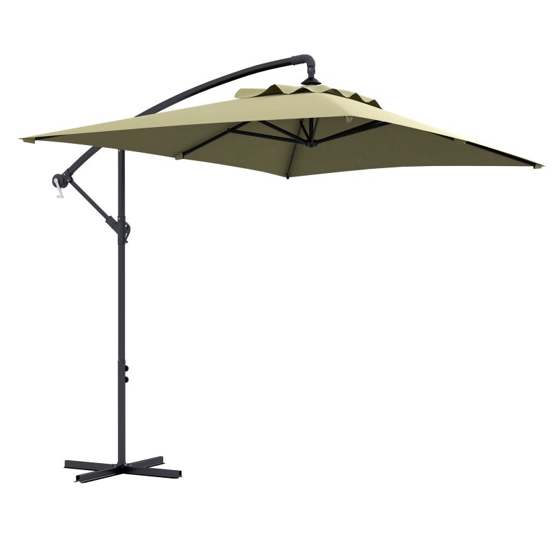 Outsunny 3x2m Cantilever Parasol with Cross Base, Banana Parasol with Crank Handle and 6 Ribs, Rectangular Hanging Patio Umbrella for Outdoor Pool, Garden, Balcony, Beige