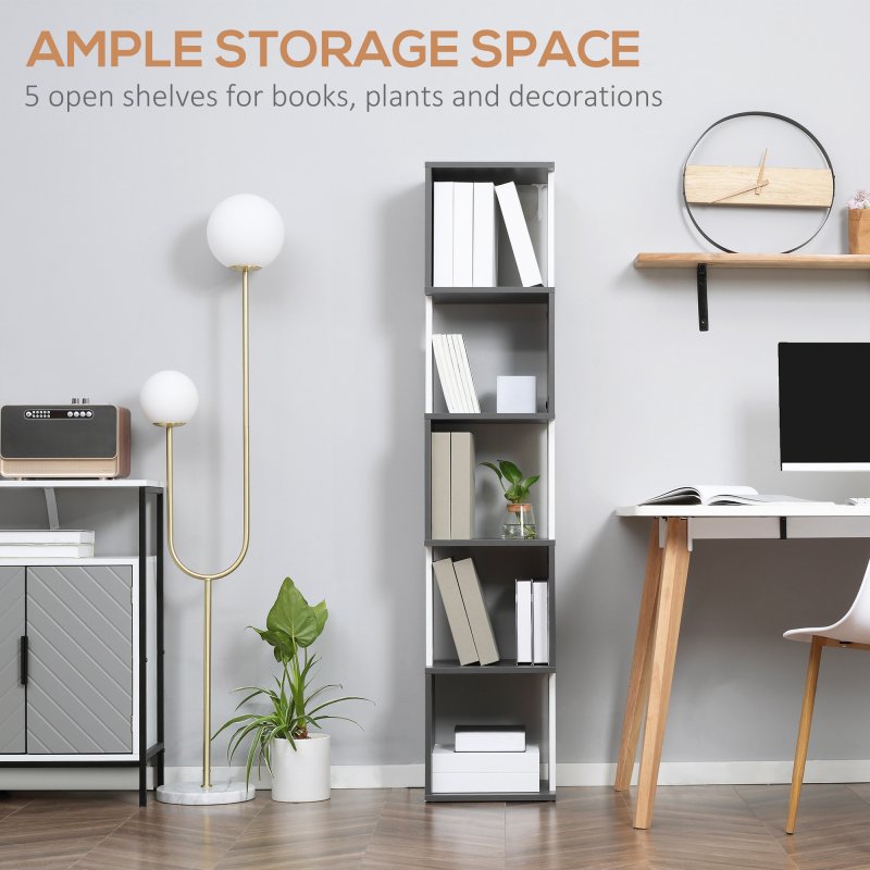 HOMCOM Modern 5-Tier Bookshelf, Freestanding Bookcase Storage Shelving for Living Room Home Office Study