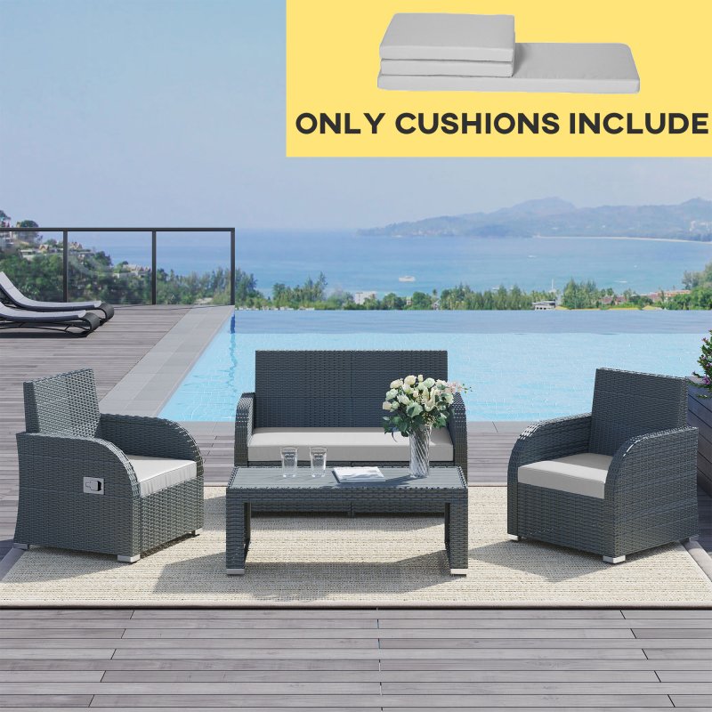 Outsunny Outdoor Seat Cushion Pads for Rattan Furniture, 3 PCs Garden Furniture Cushions, Grey