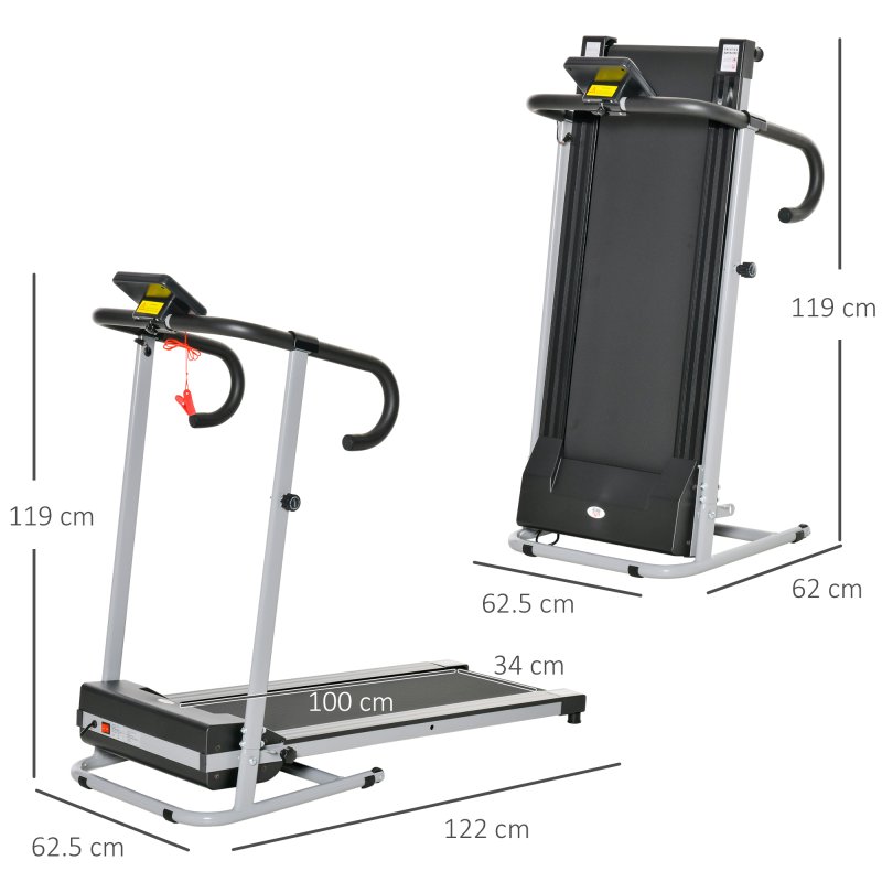 HOMCOM Electric Treadmill Walking Pad, 1-10km/h Folding Running Machine, Gym Fitness Exercise with LCD Monitor, Grey