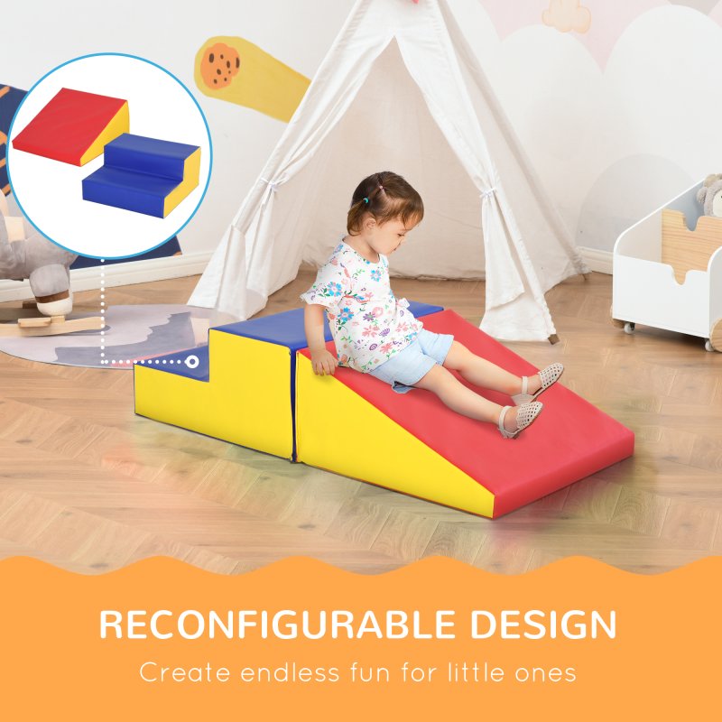HOMCOM Soft Play Set, 2 Piece Kids Climb and Crawl Foam Play Activity Toys, Soft Play Equipment for Toddlers 12-36 Months, Red