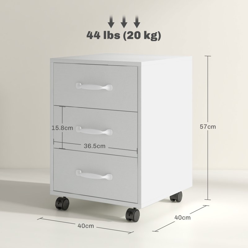 HOMCOM 3-Drawer Filing Cabinet, Mobile File Cabinet for Home Office, Small Rolling Filing Cabinet, Printer Stand, Under Desk File Cabinet for A4, Letter-Size Files, White Wood Grain