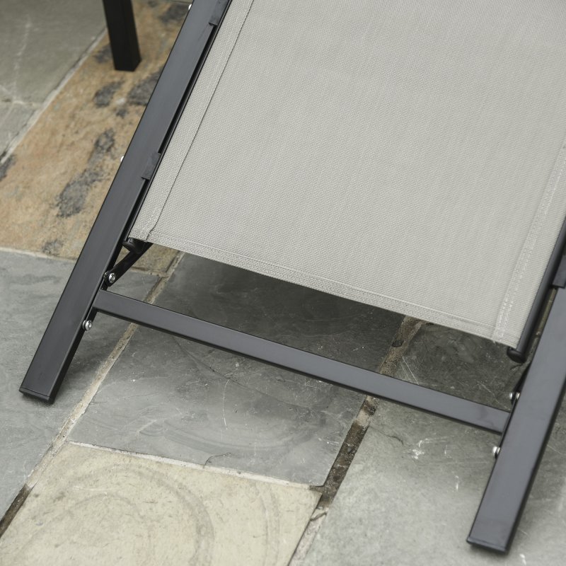 Outsunny 3 Pieces Sun Lounger Chair Set, Metal Frame Garden Outdoor Sunbathing Chair with Side Table and Armrest, Grey
