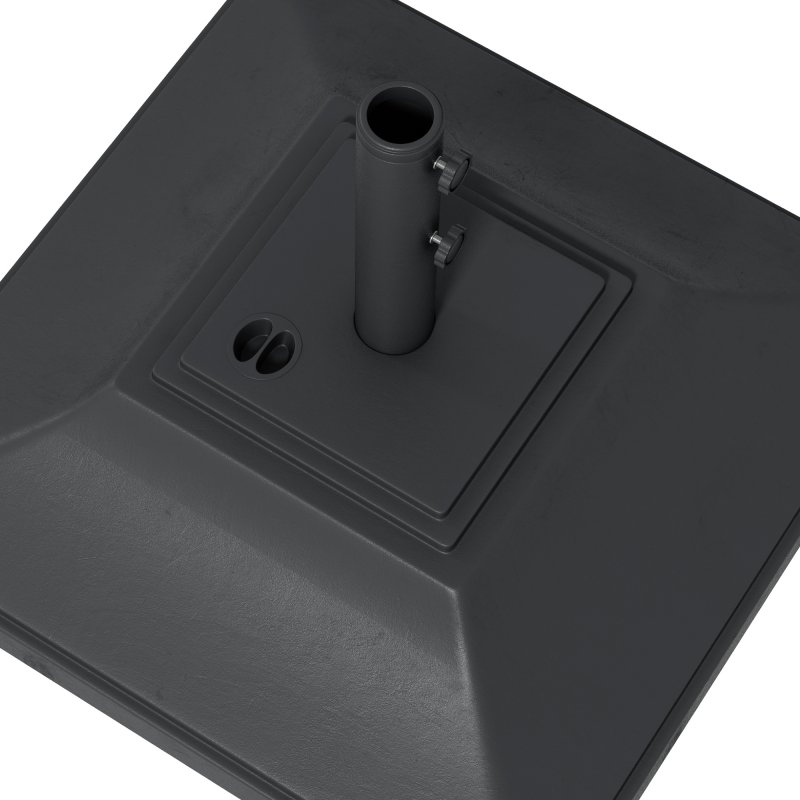 Outsunny Square Parasol Base with Wheels, 45kg Water or 60kg Sand Filled, Heavy Duty HDPE Umbrella Stand with Double Adjustable Knob, Fillable Parasol Stand for 38mm and 48mm Poles, Black
