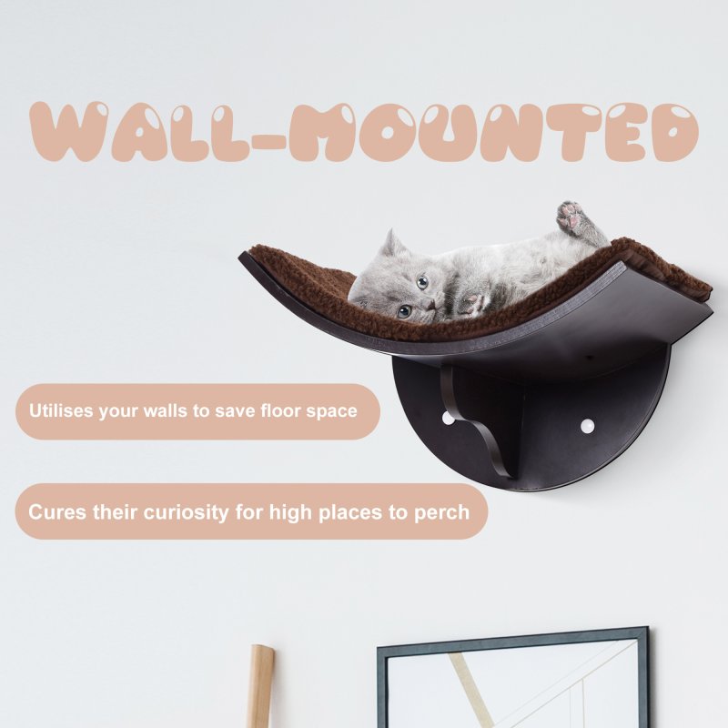 PawHut Wood Cat Shelves, Wall-Mounted Cat Shelter, Curved Kitten Bed Perch Climber Furniture 41 x 28 x 21cm Brown