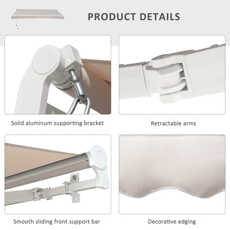 Outsunny 3 x 2.5m Electric Garden Door Awning Half Cassette Outdoor Retractable Canopy Patio Shelter w/ Remote Controller Cream White