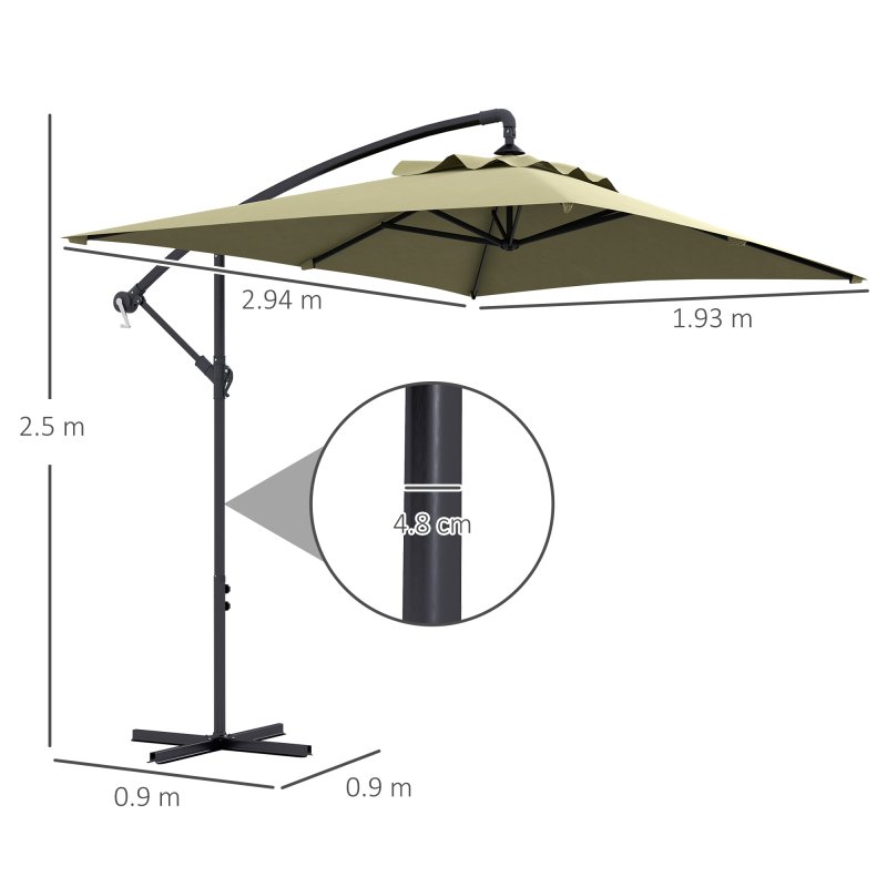Outsunny 3x2m Cantilever Parasol with Cross Base, Banana Parasol with Crank Handle and 6 Ribs, Rectangular Hanging Patio Umbrella for Outdoor Pool, Garden, Balcony, Beige