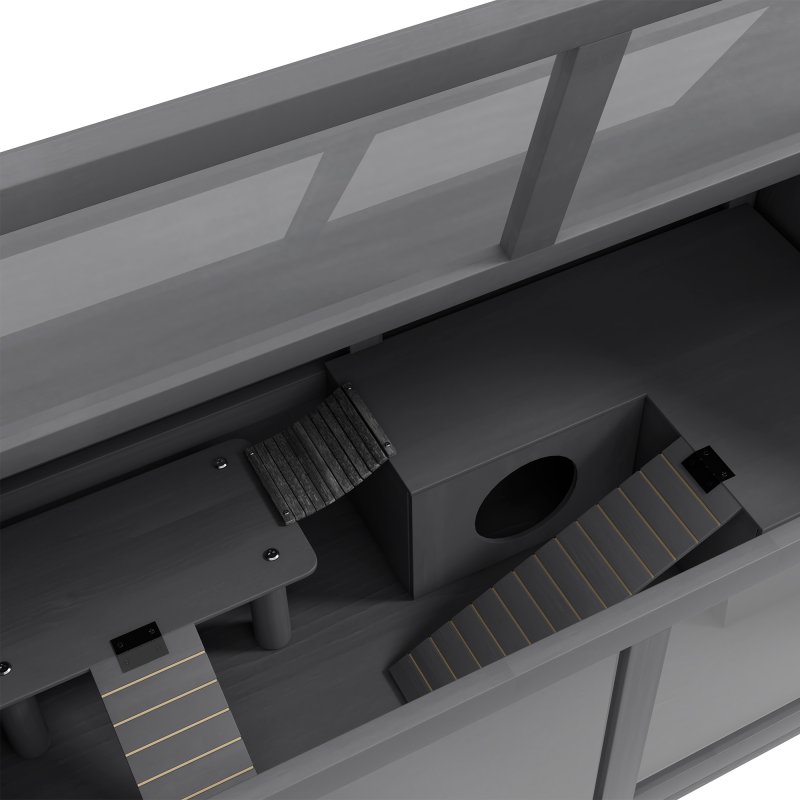 PawHut Wooden Hamster Cage, Gerbil Cage for Syrian Hamster with Exercise Play House, Openable Top 85 x 45 x 44cm - Grey