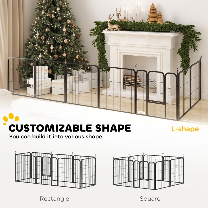 PawHut Dog Pen, 8 Panel Puppy Pen, Steel Dog Playpen, for Small Breeds, 60cm Tall, Black