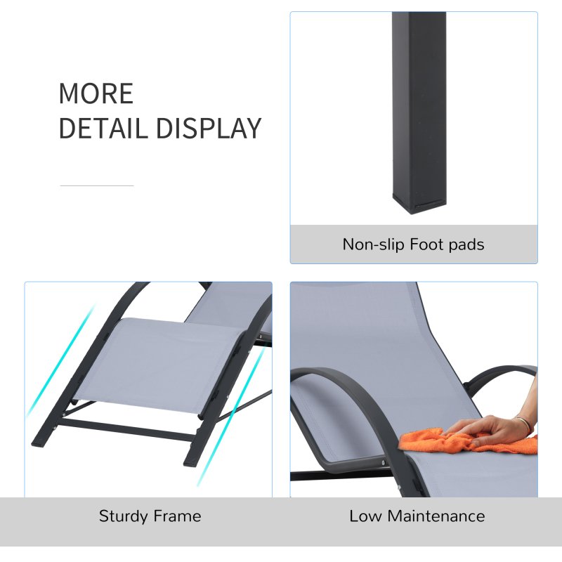 Outsunny 3 Pieces Sun Lounger Chair Set, Metal Frame Garden Outdoor Sunbathing Chair with Side Table and Armrest, Light Grey