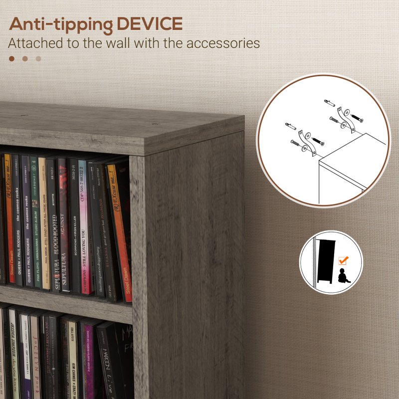 HOMCOM 204 CD Media Display Shelf Unit Set of 2 Blu-Ray Tower Rack w/ Adjustable Shelves Bookcase Storage Organiser, Mocha Wood Effect