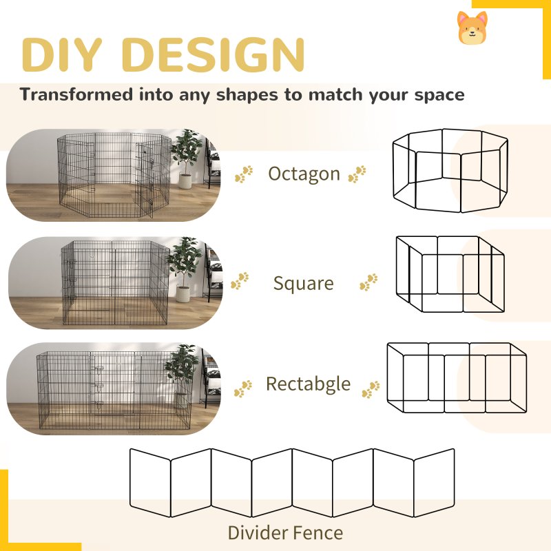 PawHut Dog Pen, 8 Panel Dog Playpen, DIY Design with Door, for Medium Dogs, Puppies, Small Animals, for Indoor/Outdoor Use, 91cm High