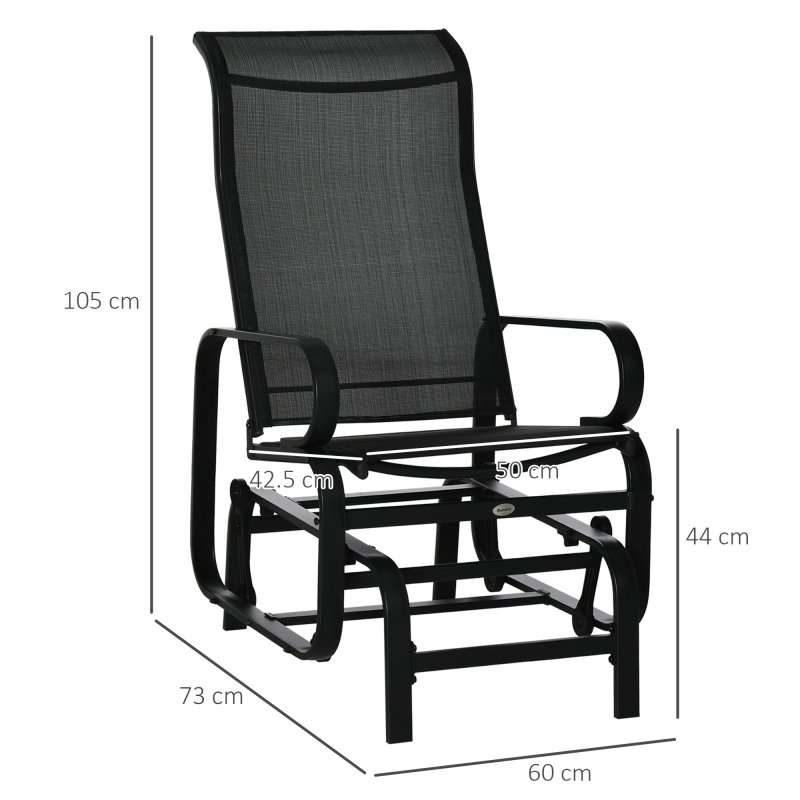 Outsunny Outdoor Gliding Rocking Chair with Sturdy Metal Frame Garden Comfortable Swing Chair for Patio, Garden and Poolside, Black