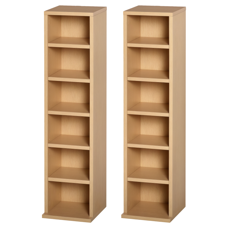 HOMCOM 204 CD Media Display Shelf Unit Set of 2 Blu-Ray Tower Rack w/ Adjustable Shelves Bookcase Storage Organiser, Natural Wood Colour