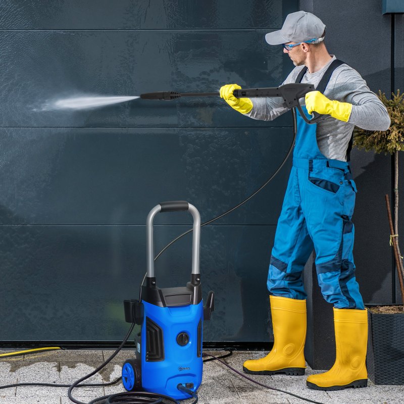 Outsunny 1800W High Pressure Washer, 150 Bar Pressure, 420 L/h Flow, Portable Power Washer Jet Wash Cleaner with Adjustable Nozzle, 6M Hose, Steel Handle for Home Patio Car Driveway, Blue