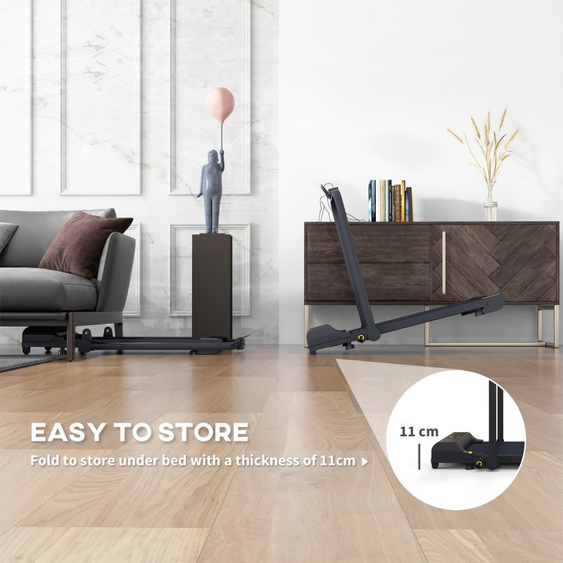 HOMCOM Walking Pad Treadmill, 2.5HP Folding Treadmill, Portable Under Desk Treadmill, Running Jogging Walking Machine, 1-10KM/H, with Remote Control and LED Display