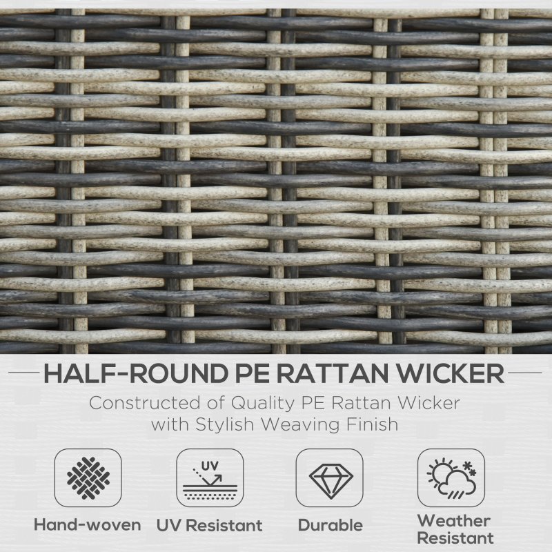 Outsunny 5 Piece Rattan Garden Furniture Set w/ 10cm Thick Cushions, Aluminium Frame Wicker Outdoor Balcony Sofa Set with Corner Armchairs, Ottomans, and Glass Top Table, Mixed Grey