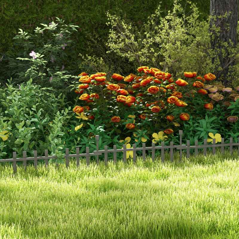 Outsunny Decorative Garden Fencing, 4PCs Outdoor Fence Panels, Wooden Landscape Flower Bed Border Edging, Grey