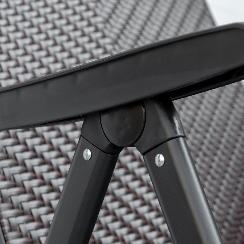 Outsunny Set of 2 Outdoor Wicker Folding Chairs, Patio PE Rattan Dining Armrests Chair set with 7 Levels Adjustable Backrest, for Outdoors, Camping, Brown