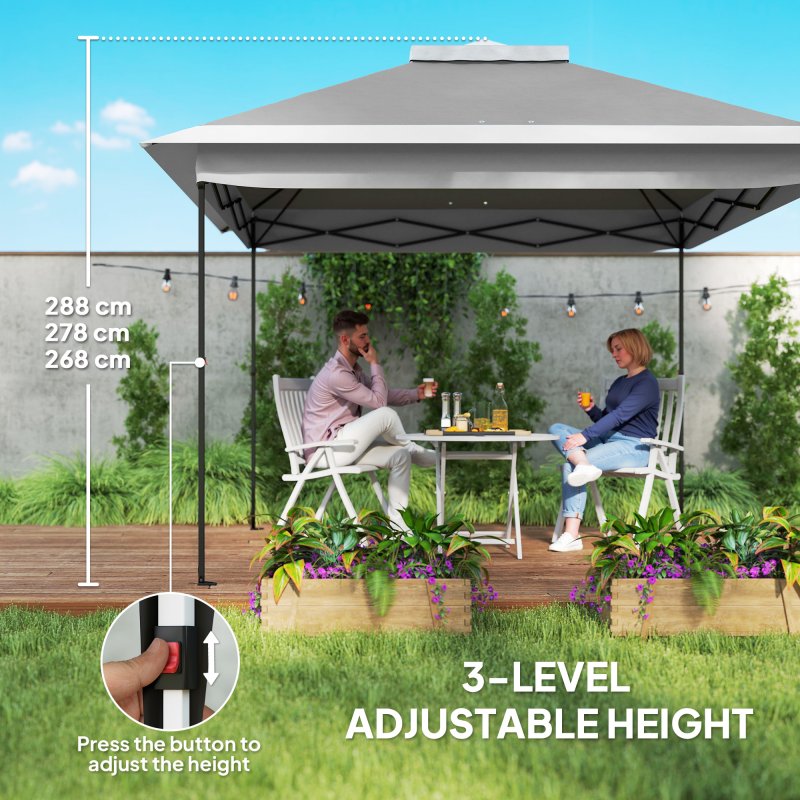Outsunny 3.3 x 3.3m Pop Up Gazebo, Double Roof Foldable Canopy Tent with Zipped Mesh Sidewalls, Height Adjustable and Carrying Bag, Event Tent for Patio Garden, Dark Grey