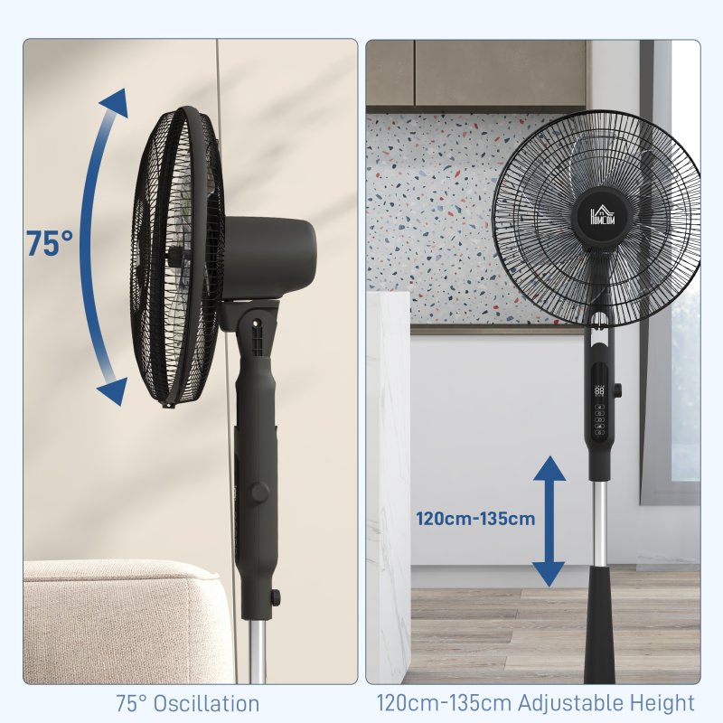 HOMCOM Quiet Pedestal Fan, 17.5 Inch Standing Fan with 28 Speeds, 3 Modes, 75 Degree Oscillation, 12-Hour Timer, Adjustable Height, Mosquito Repellent Function for Bedroom, Home Office, Black