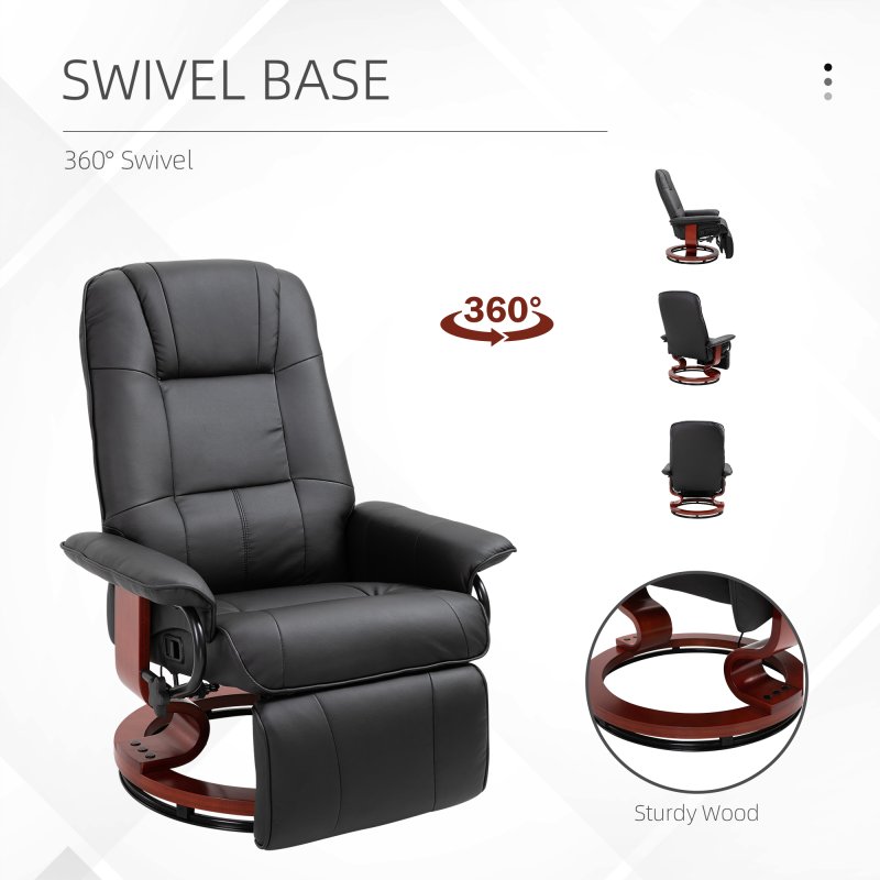 HOMCOM 360° Swivel Recliner Chair with Footstool, Manual Recliner Armchair with Wooden Base, Linen-Like Upholstered Reclining Chair for Living Room, Bedroom, Office, Black