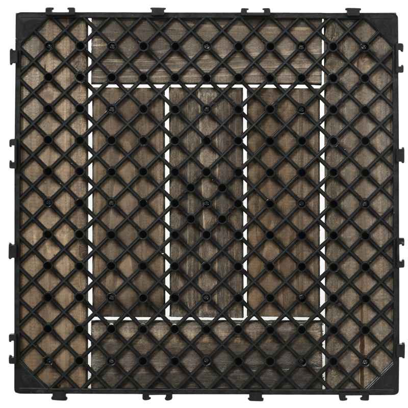 Outsunny 27 Pcs Wooden Interlocking Decking Tiles, 30 x 30 cm Outdoor Flooring Tiles, 2.5m² per Pack, for Patio, Balcony, Terrace, Hot Tub, Charcoal Grey