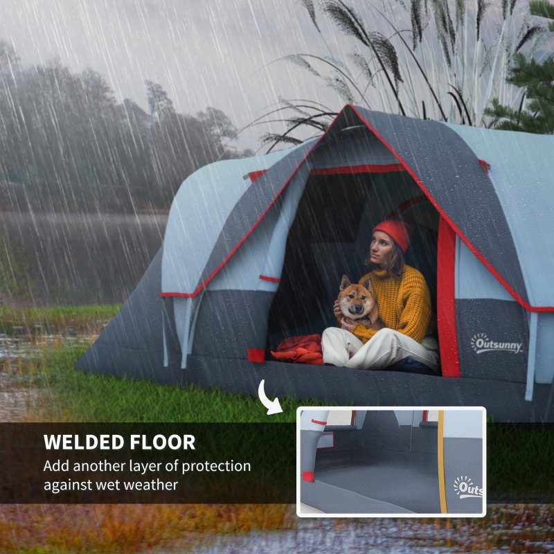 Outsunny 5-6 Man Dome Camping Tent Hiking Shelter UV Protection 3000mm Water Resistant Tunnel Tent - Grey