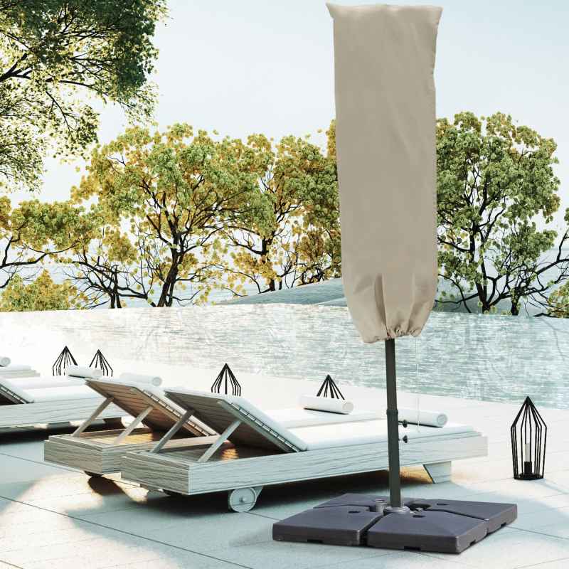 Outsunny Garden Parasol Cover, Outdoor Patio Umbrella Protector Weatherproof Garden Patio with Rod, Zipper for 2-4m Parasol, 60 x 160cm, Khaki