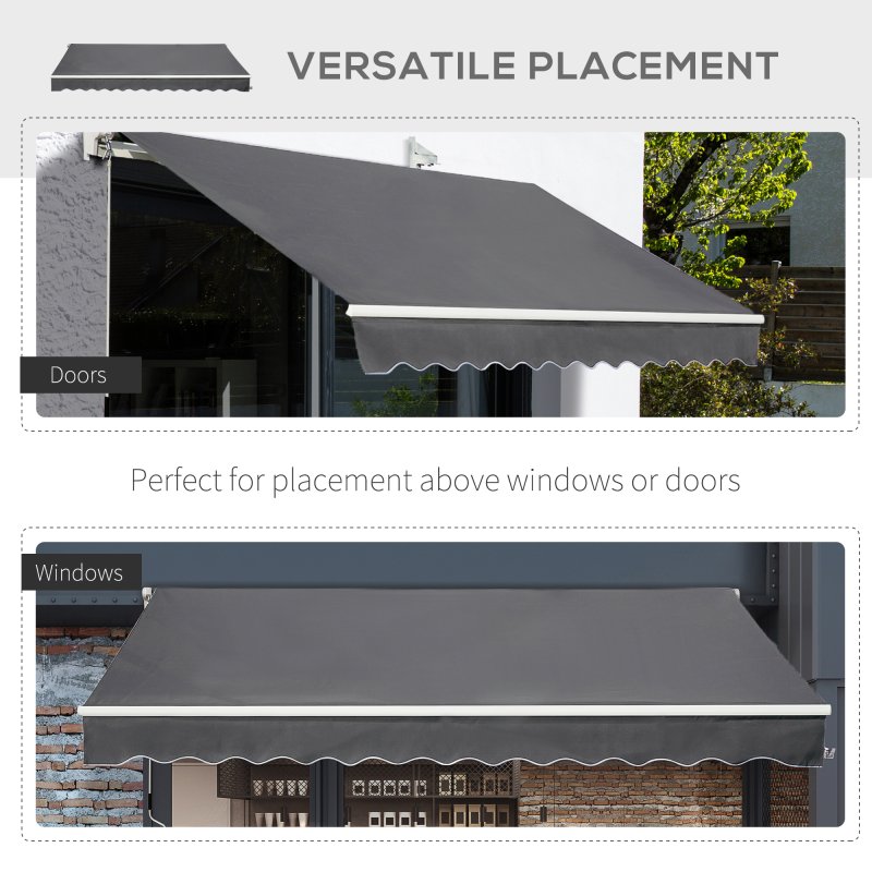 Outsunny 4x2.5m Retractable Manual Awning Window Door Sun Shade Canopy with Fittings and Crank Handle