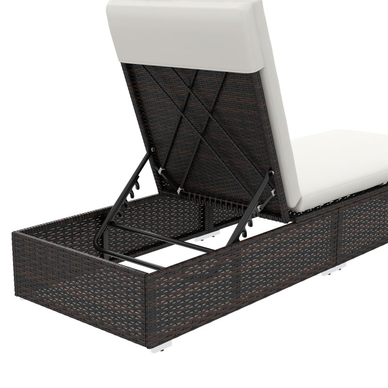 Outsunny PE Rattan Sun Loungers Set of 2, Five-level Adjustable Recliner Chairs w/ Soft Padded Cushion for Patio, Garden, Mixed Brown