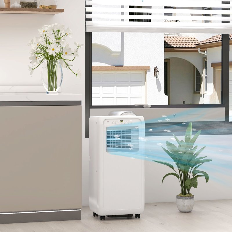 HOMCOM 7000 BTU Air Conditioning Unit, 3-in-1 Portable Air Conditioner, Dehumidifier, Cooling Fan with 2 Speeds, Remote Control, Digital Display, 24H Timer, Window Venting Kit, 26m²