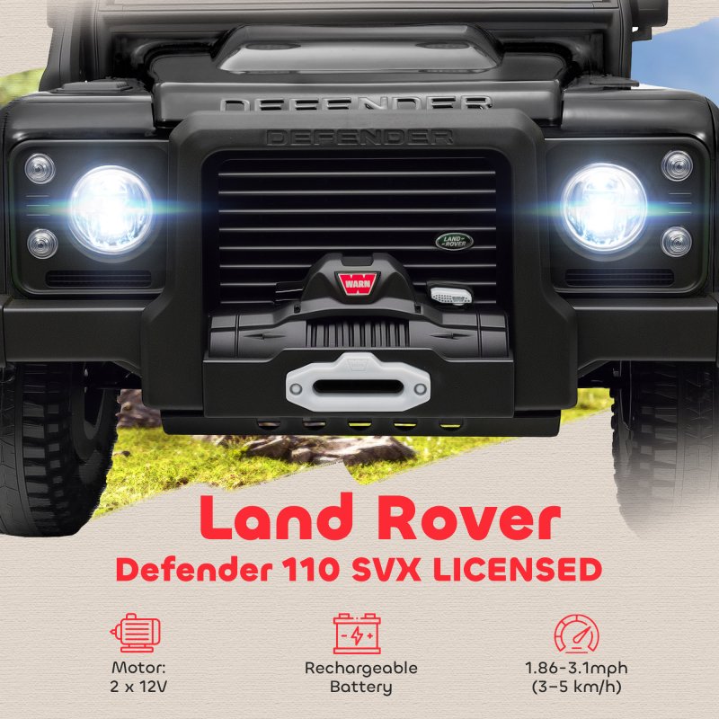 AIYAPLAY Land Rover Licensed Electric Car for Kids, 12V Battery-Powered Kids Ride On Car with Remote Control, Music, Horn, Suspension Wheels, LED Lights, Off-Road Toy for 3-5 Years Old, Black