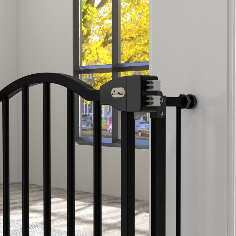 PawHut Pressure Fit Dog Stair Gate No Drilling Safety Gate Auto Close for Doorways, Hallways, 74-94cm Adjustable, 78cm Tall, Black