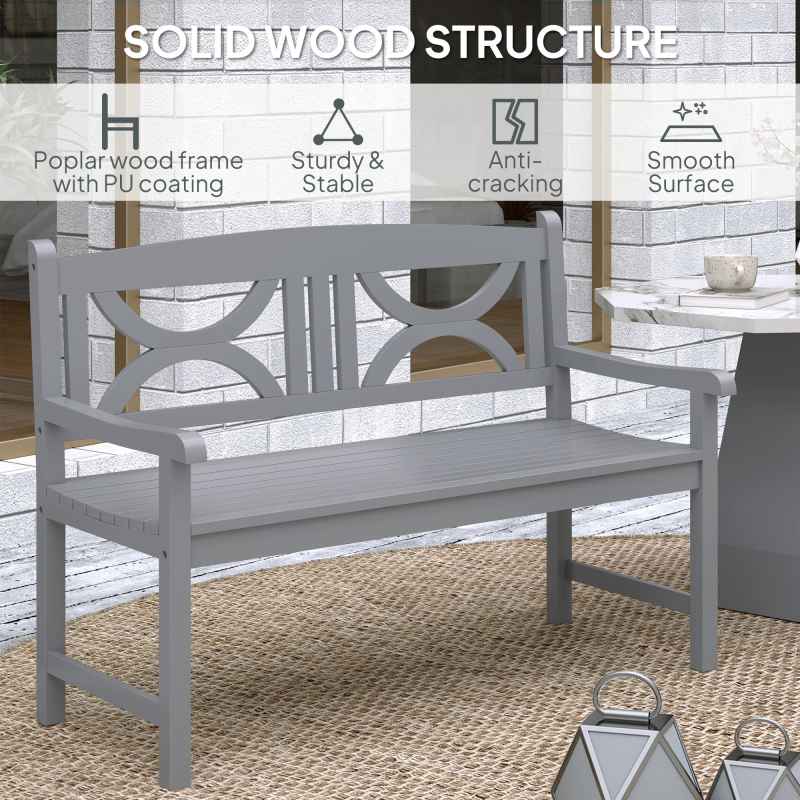 Outsunny 2-Seater Chair, Wooden Garden Bench, Outdoor Patio Loveseat for Porch, Grey