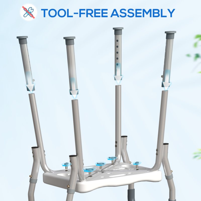 HOMCOM Portable Shower Stool, Non-Slip Shower Chair with Adjustable Height and EVA Cushion, Rust-Free Aluminium Bath Chair for Elderly, Disabled, Light Blue