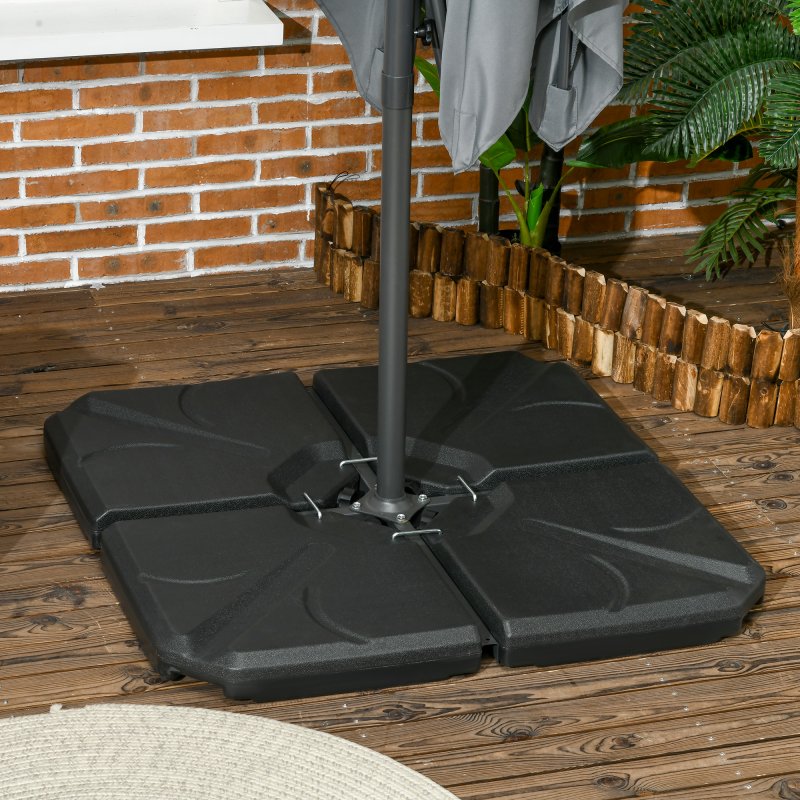 Outsunny Set of 4 Parasol Base Stand Weights for Banana Hanging Cantilever Umbrella, 56kg Water or 72kg Sand Filled, Up to 84kg with Water/Sand Combo Filling, Black