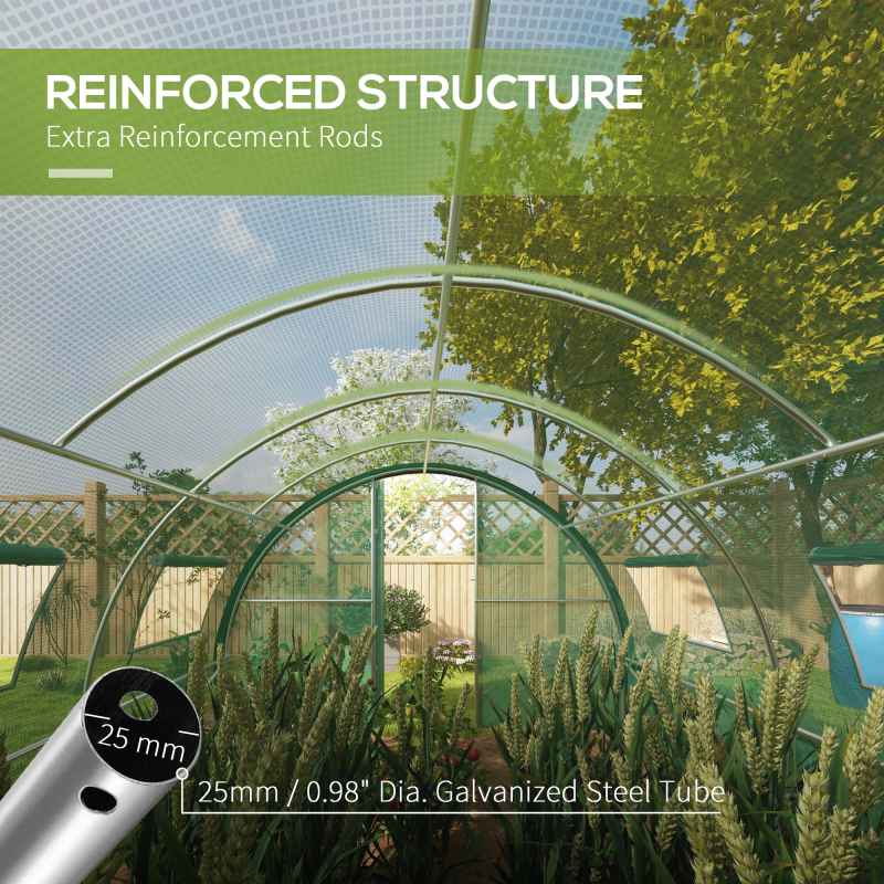 Outsunny 6 x 3(m) Walk-in Polytunnel Greenhouse with Upgraded Structure, 2 Hinged Doors, 8 Mesh Windows, Tunnel Warm House Tent with UV-resistant PE Cover, Green
