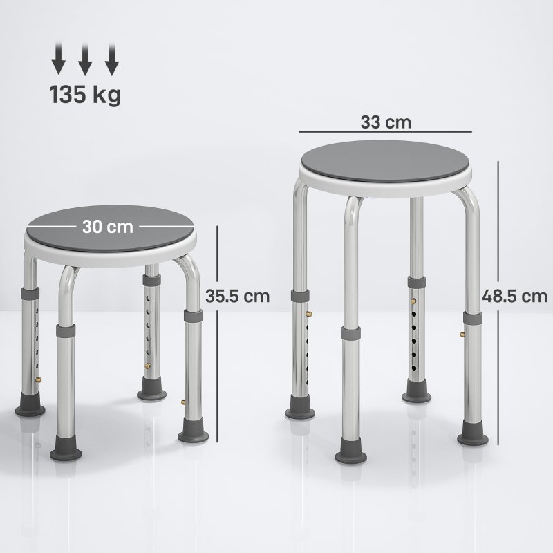 HOMCOM 360° Swivel Seat Bath Shower Stool, Adjustable Height Shower Chair with Aluminium Frame Non-Slip Feet Chair Safe Support Home Assistance, Grey