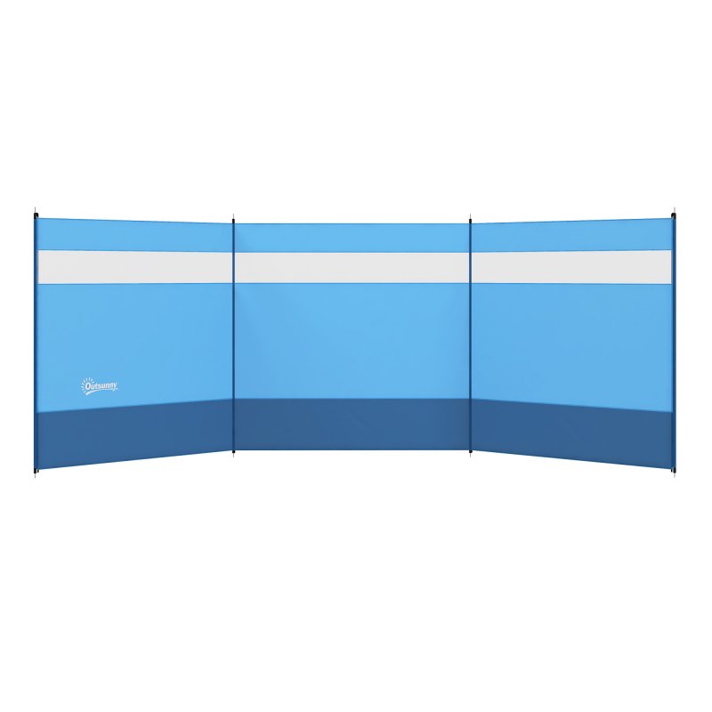 Outsunny Camping Windbreak, 4 Pole Windbreaker Blocker with Clear Windows, Carry Bag and Steel Poles, for Beach Caravan Campervan, 440 x 140cm, Blue