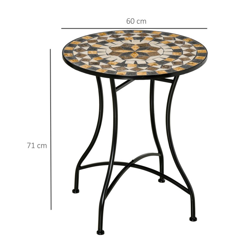 Outsunny 60 cm Mosaic Garden Table, Small Round Outdoor Side Table with Ceramic Top, Plant Stand for Patio, Balcony, Grey and Beige