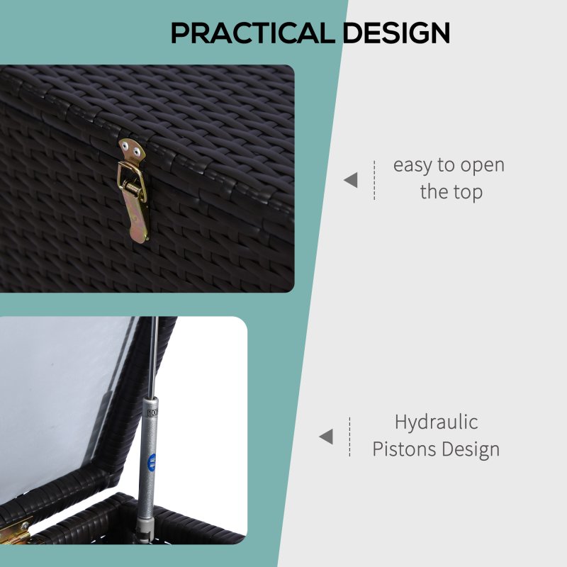 Outsunny 284 L Rattan Garden Storage Box, Outdoor Garden Storage Box with Gas Lift and Lockable Lid, Outdoor Wicker Rattan Chest Container for Garden Tools, 118 x 54 x 59 cm, Dark Brown