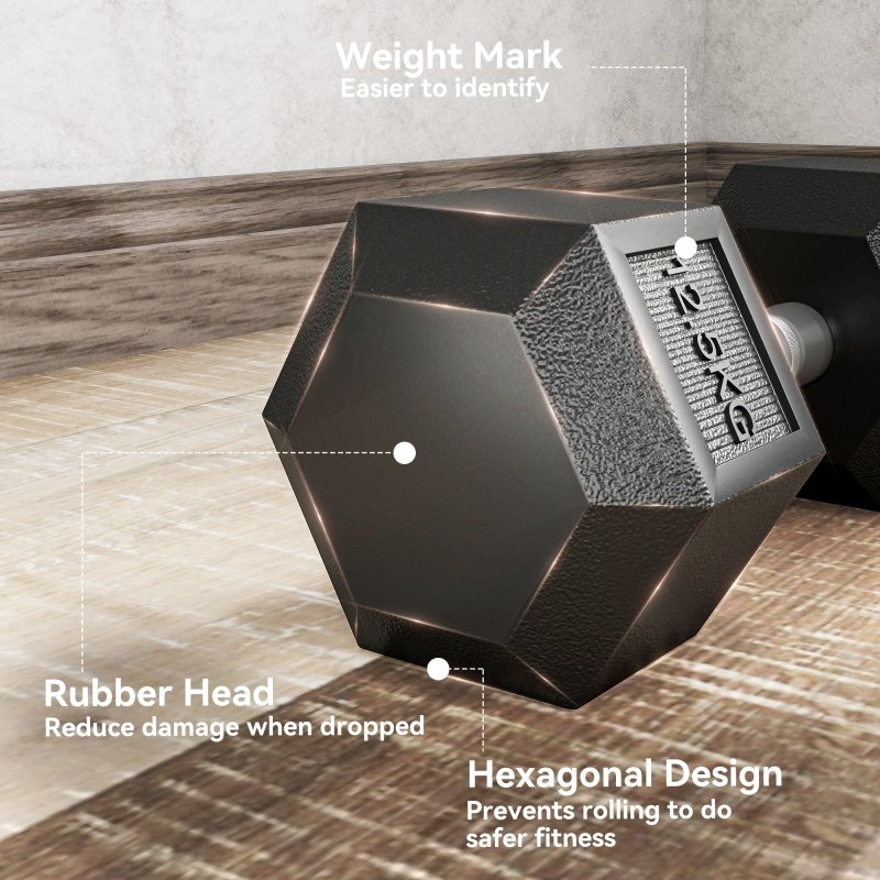 HOMCOM 2x12.5KG Rubber Hex Dumbbell Portable Hand Weights Dumbbell for Home Gym Workout Fitness