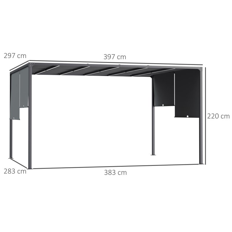 Outsunny 3(m) x 4m Pergola with Solar LED Lights, Garden Gazebo with Retractable Roof, Steel Frame, Outdoor Sun Shade Shelter for Patio Balcony Porch, Dark Grey