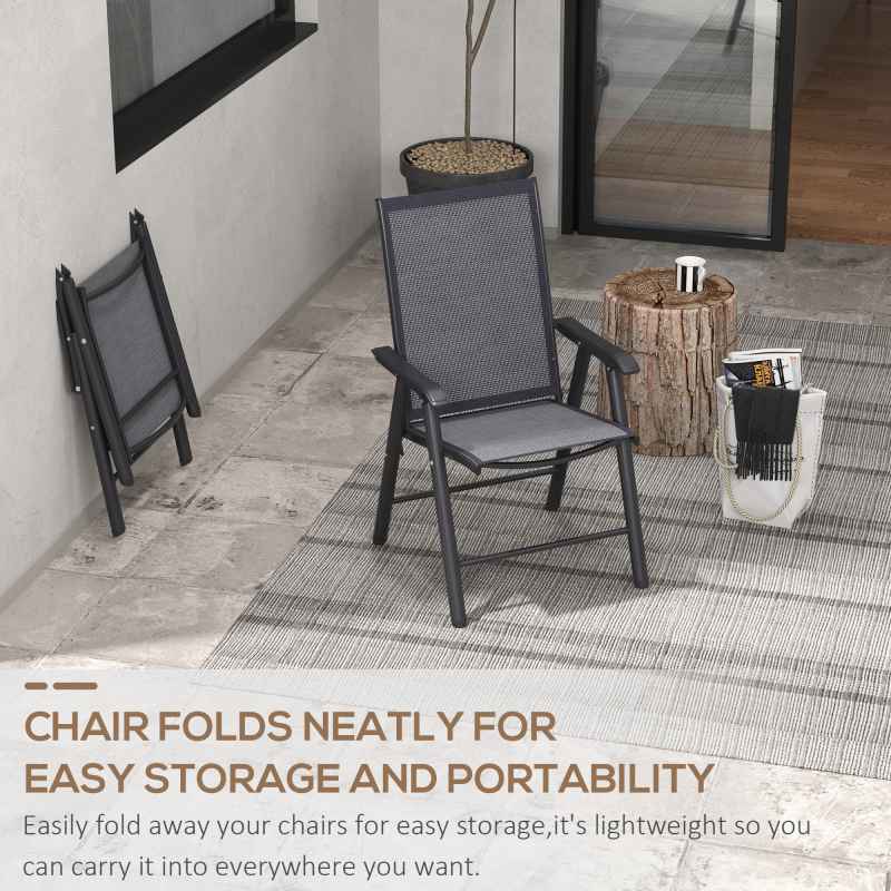 Outsunny Set of 2 Folding Garden Chairs, Metal Frame Garden Chairs Outdoor Patio Park Dining Seat with Breathable Mesh Seat, Dark Grey