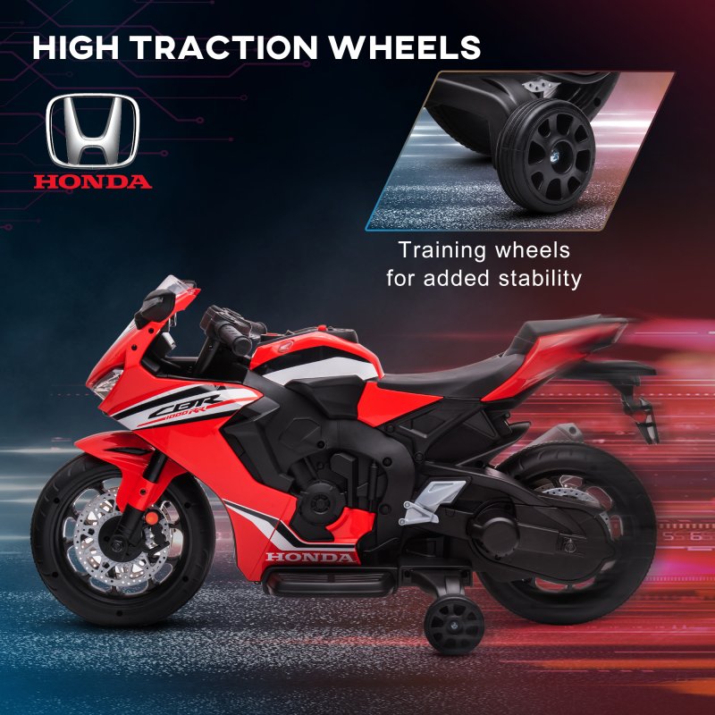 HOMCOM Honda Licensed 6V Kids Electric Motorbike Ride On Motorcycle Vehicle w/ Headlights, Music, Training Wheels, for Ages 3-5 Years Red