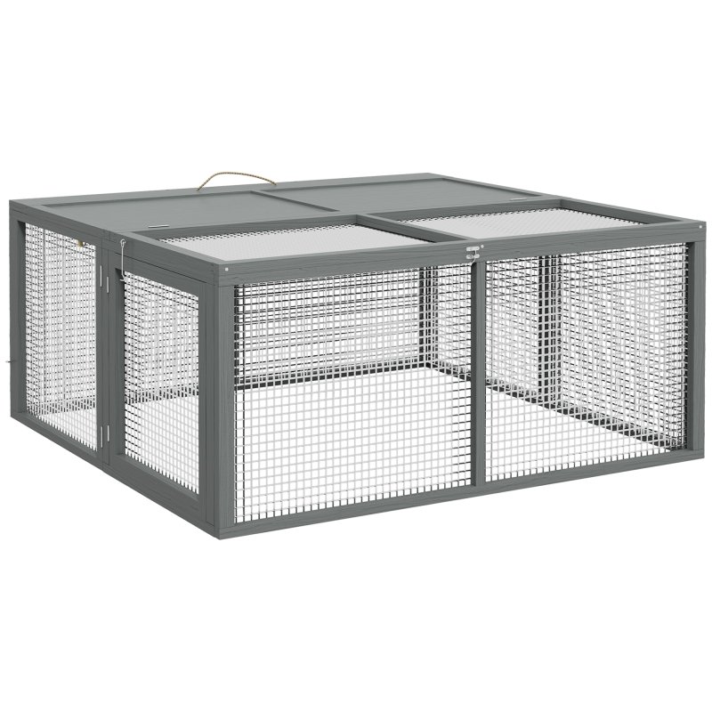 PawHut Rabbit Hutch, Folding Portable Wooden Rabbit Run with Openable Top, for 2-3 Rabbits, Guinea Pig Run for Outdoor, Garden - Grey