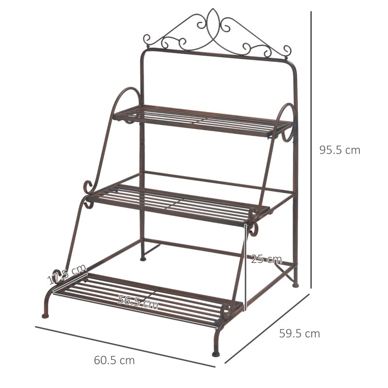 Outsunny 3 Tier Metal Plant Stand, Ladder Flower Pot Display Shelf, Storage Organiser Rack for Indoor Outdoor Patio Balcony Garden
