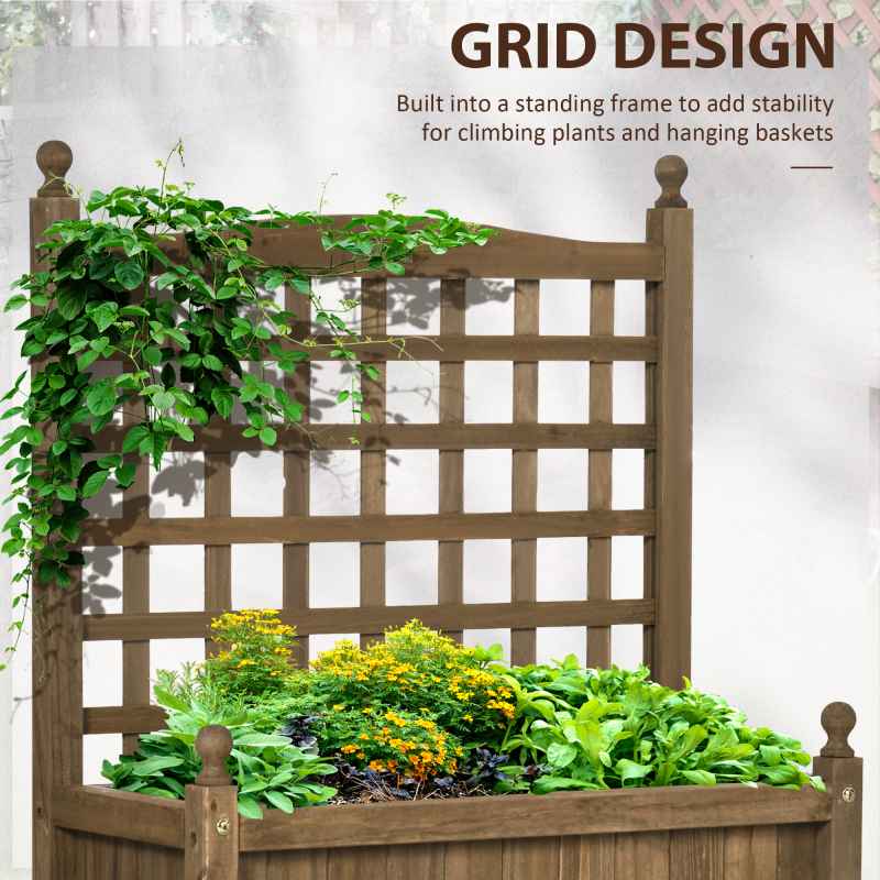 Outsunny Garden Planters with Trellis for Climbing Vines, Wooden Raised Beds for Garden, Free Standing Flower Pot, Indoor Outdoor Display Rack, 64 x 28 x 75 cm, Brown