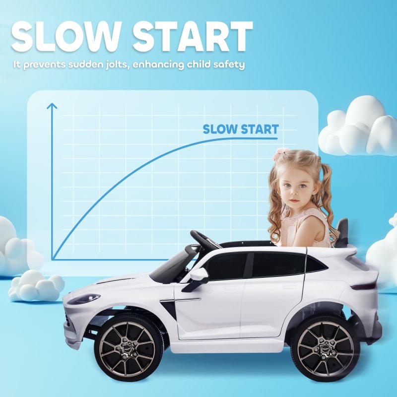 AIYAPLAY Aston Martin DBX Licensed 12V Kids Ride on Car, Kids Electric Car with Remote Control, 4 Suspension Wheels, LED Lights, Music, Horn, Slow Start, for Ages 3-6 Years, White